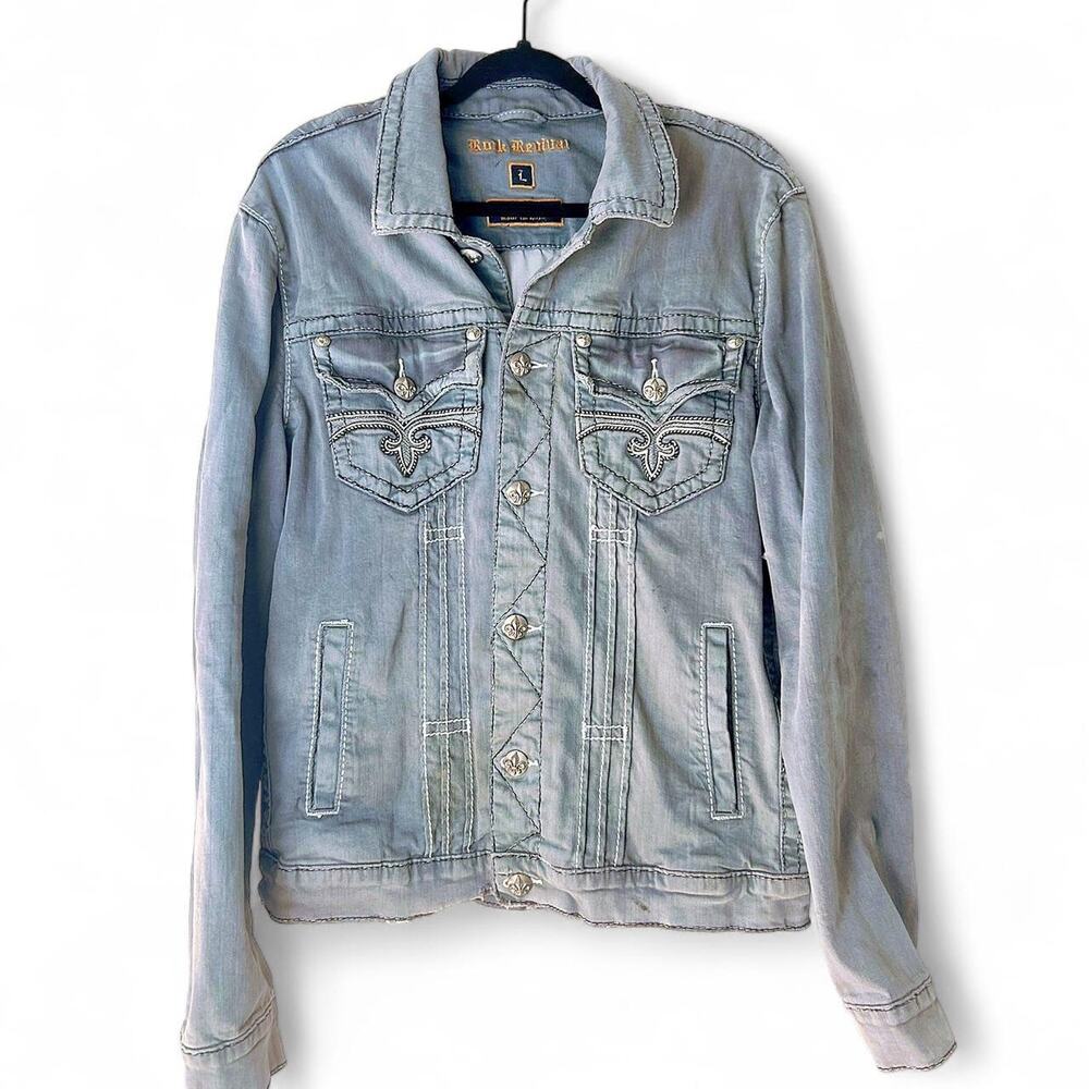 Rare Rock Revival Denim Jacket – Y2K Embroidered Thick Stitch Distressed Trucker